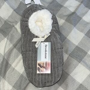 Brookstone Charcoal Slippers with Plush Ivory Interior